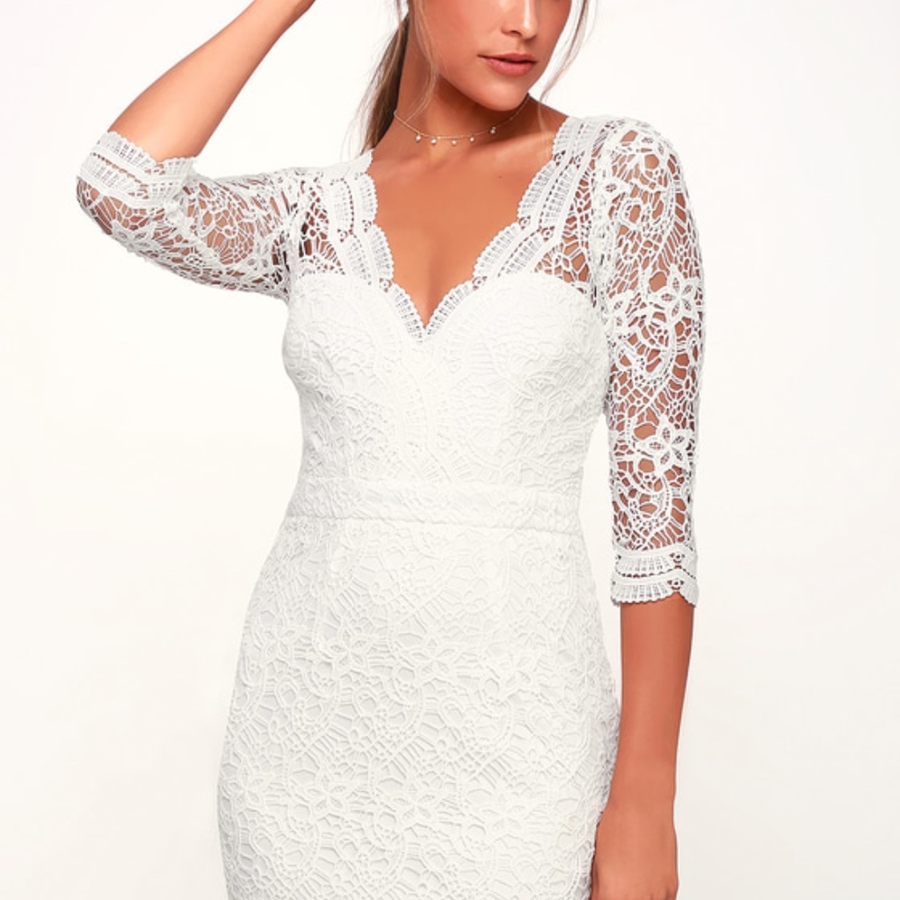 Lulus Rainey White Lace Long Sleeve Bodycon Dress